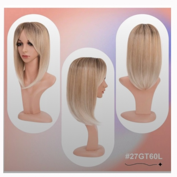 Other - Hair Toppers with Bangs 6x6 Lace Base 14 inch Brown Mixed Blonde